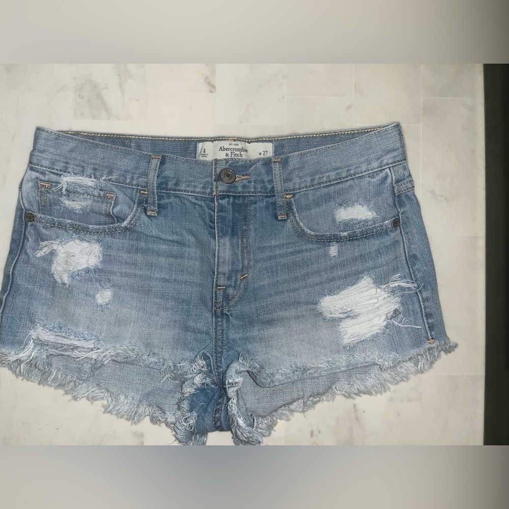 Abercrombie & Fitch Blue Distressed Jean Shorts